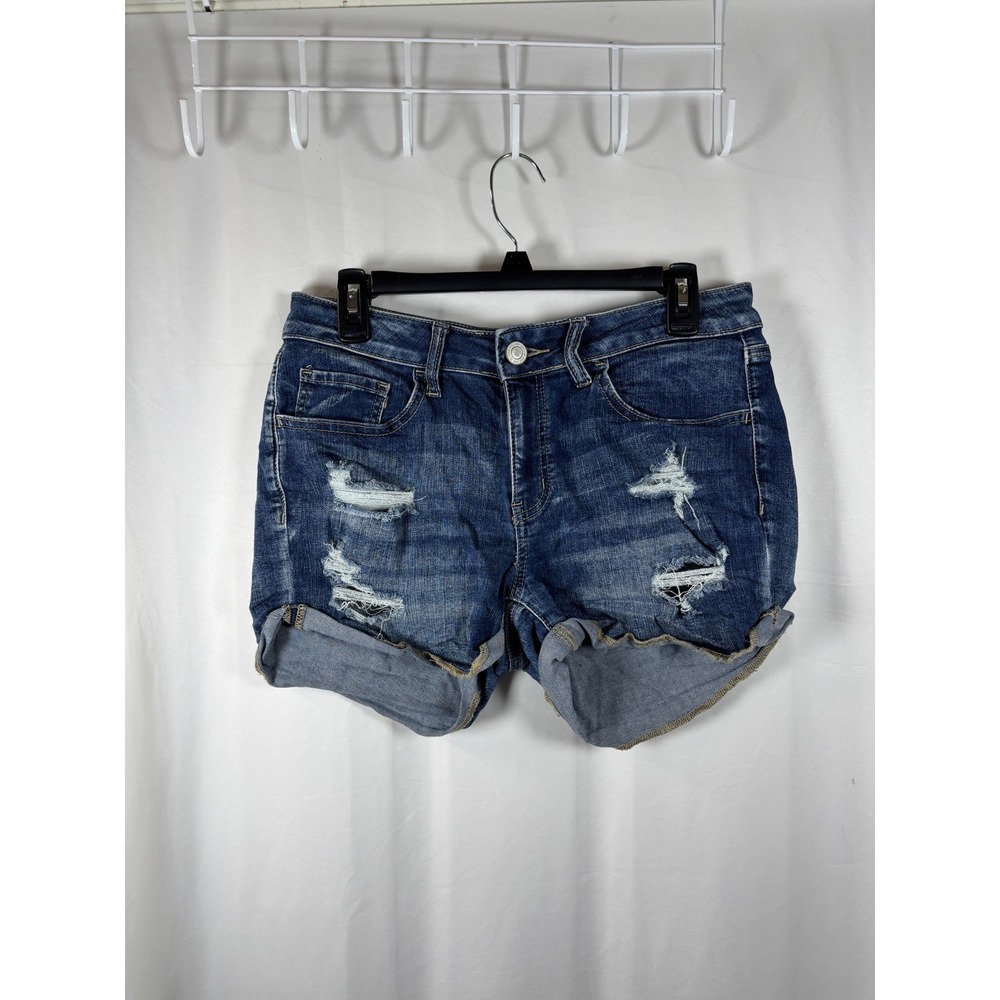 SO Favorite Shortie Low Rise Distressed Denim Shorts Blue Women Size 11